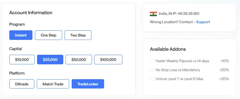 FTUK Account Size