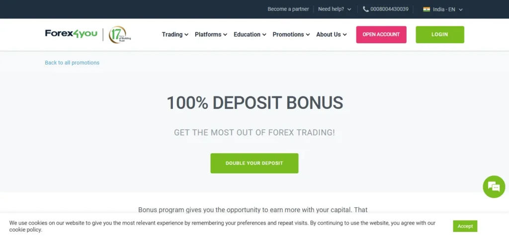 Forex4you Deposit Bonus Program