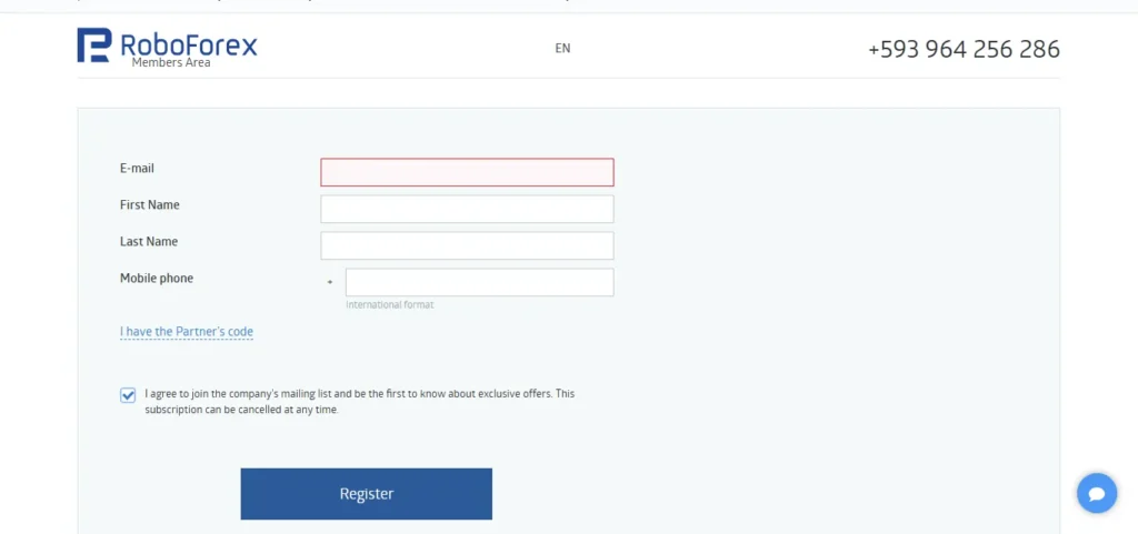 RoboForex Register