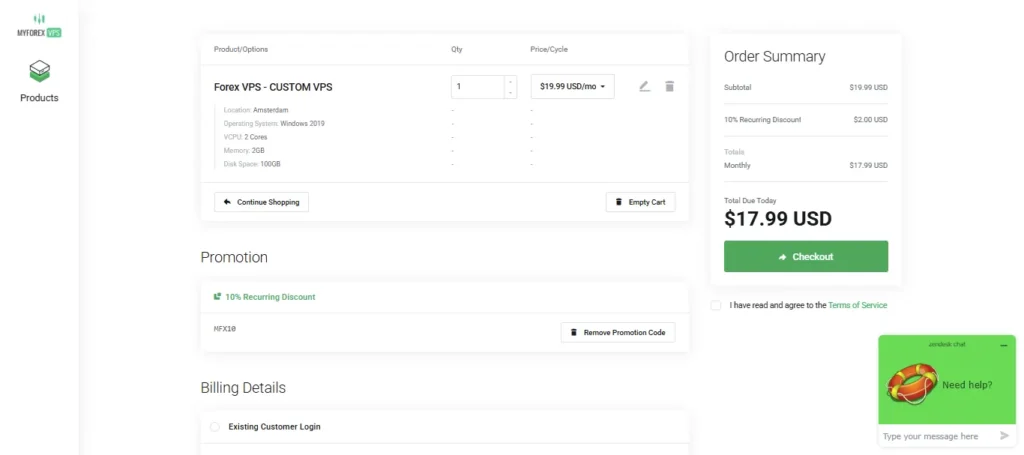 MyForexVPS Checkout Code