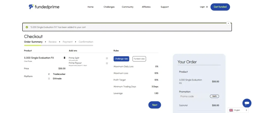 FundedPrime checkout