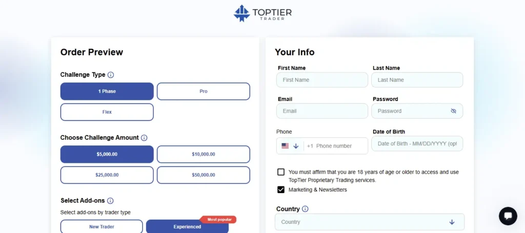 Toptier Trader checkout