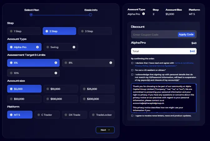Alpha Capital Group Checkout